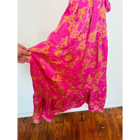 TANYA TAYLOR Women's Pink Orange Floral 100% Silk V-Neck Lisa Wrap Dress size 2 - Picture 11 of 16